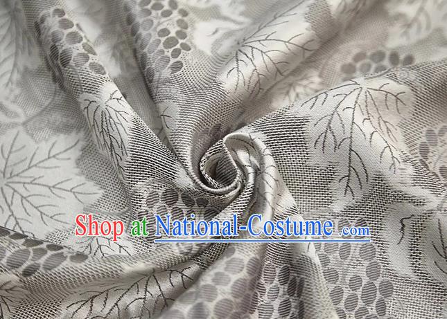 Chinese Classical Grape Leaf Pattern Design Light Grey Mulberry Silk Fabric Asian Traditional Cheongsam Silk Material