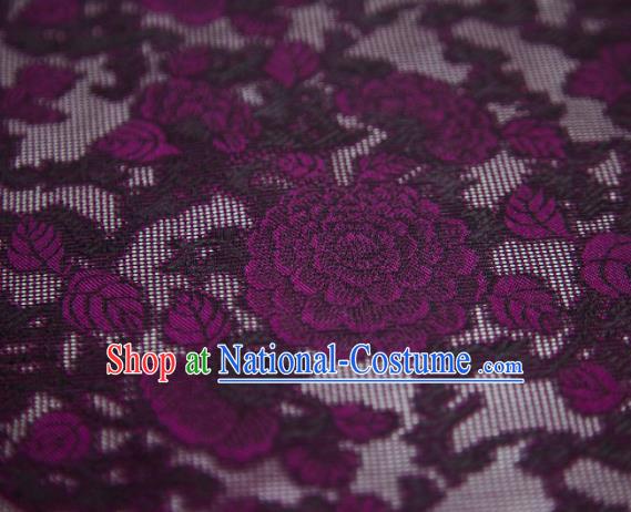 Chinese Classical Jacquard Peony Pattern Design Purple Mulberry Silk Fabric Asian Traditional Cheongsam Silk Material