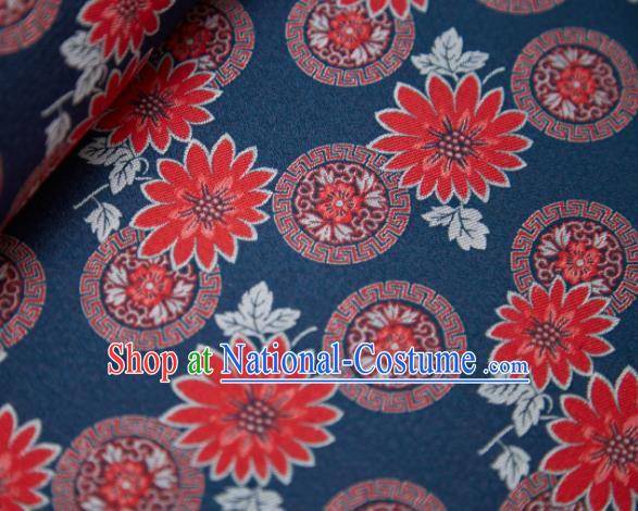 Chinese Classical Sunflowers Pattern Design Navy Song Brocade Fabric Asian Traditional Silk Material