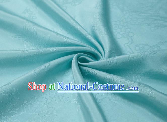 Chinese Classical Plum Pattern Design Lake Blue Mulberry Silk Fabric Asian Traditional Cheongsam Silk Material