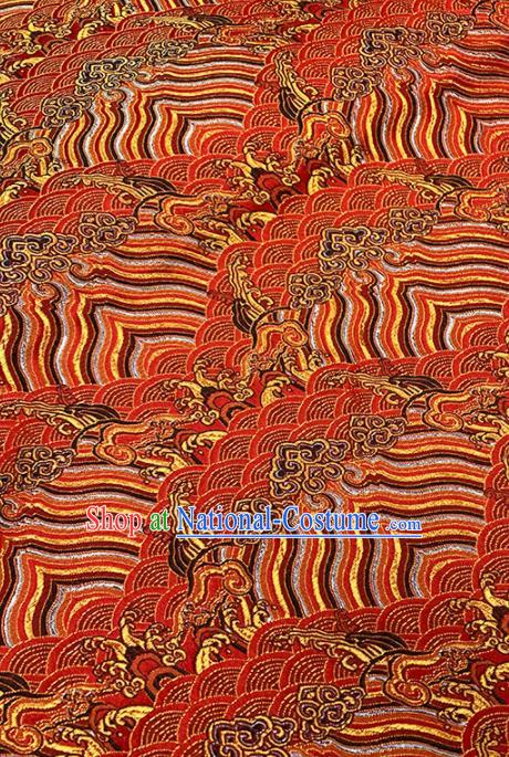 Chinese Classical Sea Wave Pattern Design Red Brocade Fabric Asian Traditional Satin Tang Suit Silk Material