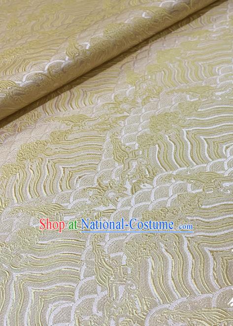 Chinese Classical Sea Wave Pattern Design White Brocade Fabric Asian Traditional Satin Tang Suit Silk Material