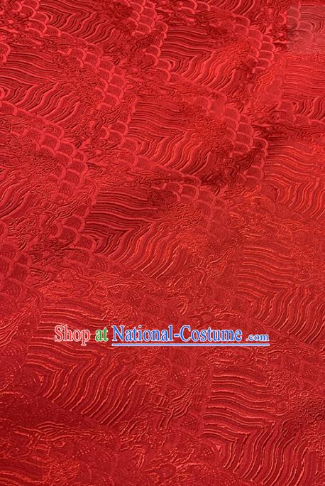 Chinese Classical Sea Wave Pattern Design Red Brocade Fabric Asian Traditional Satin Tang Suit Silk Material