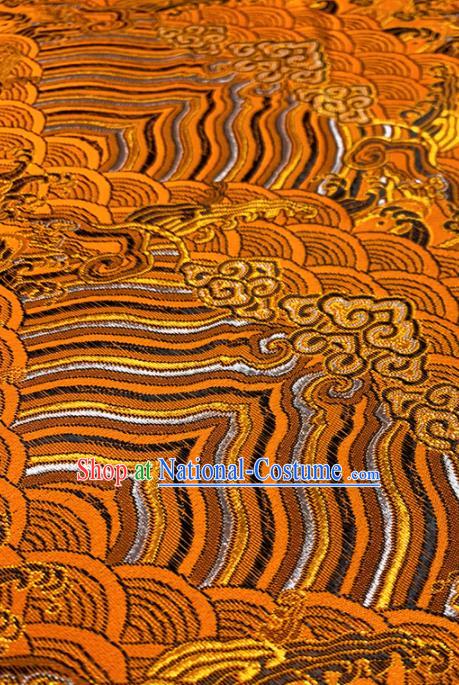 Chinese Classical Sea Wave Pattern Design Orange Brocade Fabric Asian Traditional Satin Tang Suit Silk Material