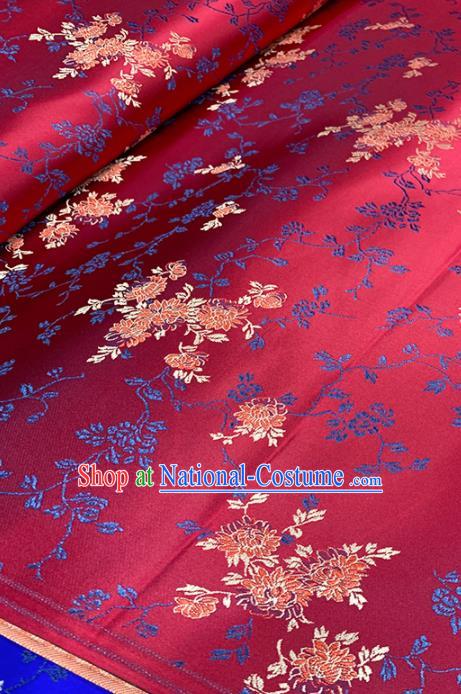 Chinese Classical Chrysanthemum Pattern Design Wine Red Brocade Fabric Asian Traditional Satin Tang Suit Silk Material