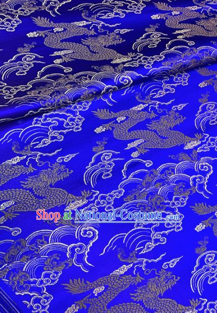 Chinese Classical Cloud Dragon Pattern Design Royalblue Brocade Fabric Asian Traditional Satin Tang Suit Silk Material