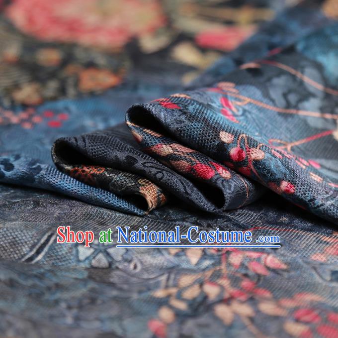 Chinese Classical Peony Pattern Design Navy Mulberry Silk Fabric Asian Traditional Cheongsam Silk Material