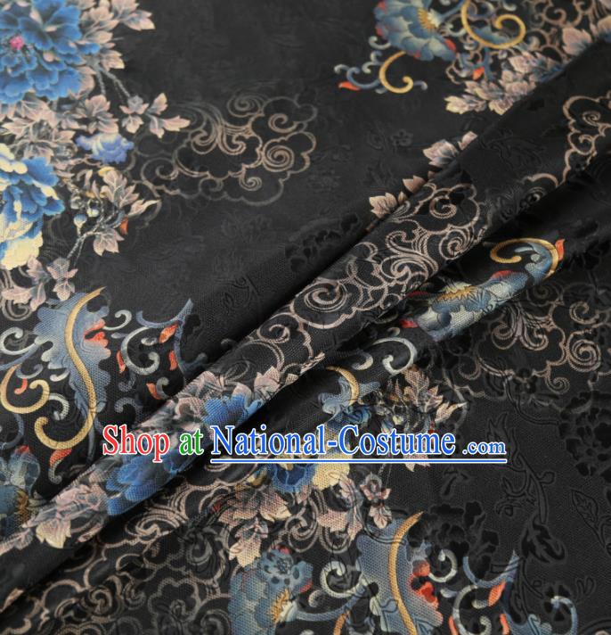 Chinese Classical Peony Pattern Design Black Mulberry Silk Fabric Asian Traditional Cheongsam Silk Material