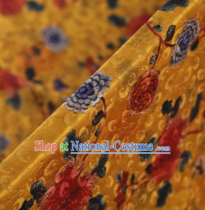 Chinese Classical Chrysanthemum Pattern Design Ginger Mulberry Silk Fabric Asian Traditional Cheongsam Silk Material