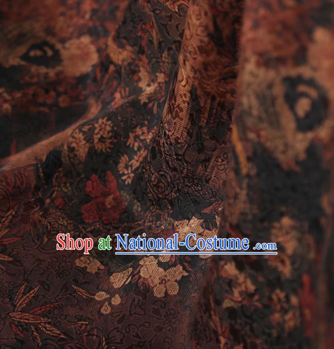 Chinese Classical Bamboo Plum Pattern Design Brown Mulberry Silk Fabric Asian Traditional Cheongsam Silk Material