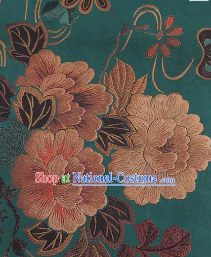 Chinese Classical Peony Pattern Design Peacock Green Mulberry Silk Fabric Asian Traditional Cheongsam Silk Material