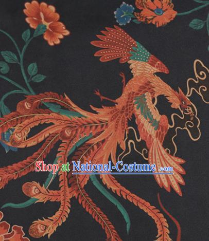 Chinese Classical Phoenix Pattern Design Black Mulberry Silk Fabric Asian Traditional Cheongsam Silk Material