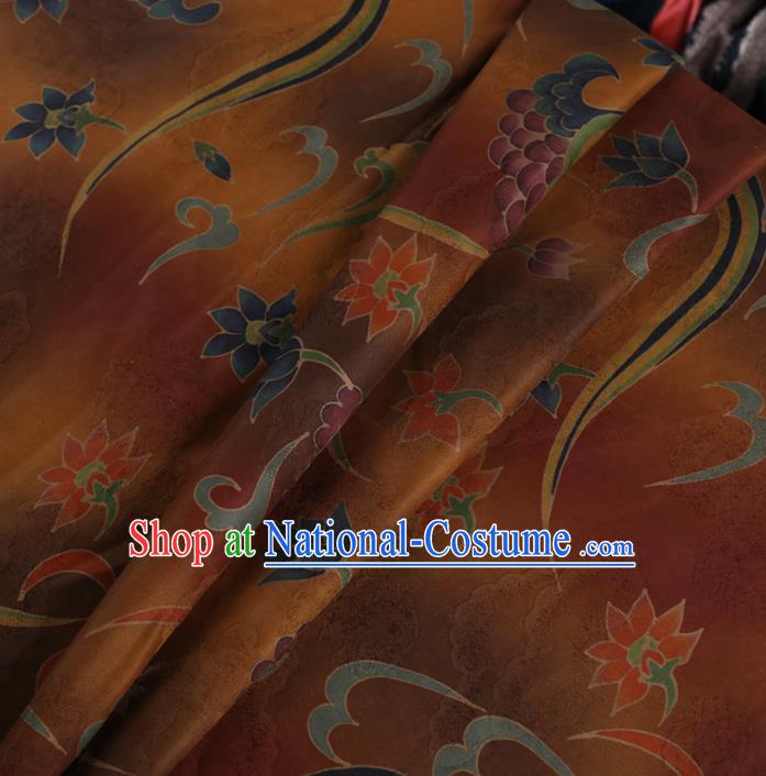 Chinese Classical Flowers Pattern Design Ginger Mulberry Silk Fabric Asian Traditional Cheongsam Silk Material