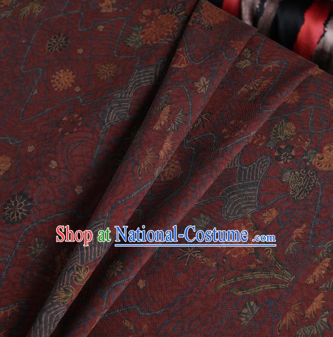 Chinese Classical Dandelion Pattern Design Purplish Red Mulberry Silk Fabric Asian Traditional Cheongsam Silk Material