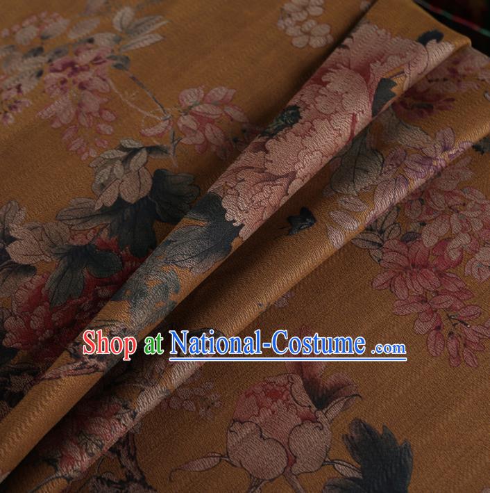 Chinese Classical Peony Pattern Design Ginger Mulberry Silk Fabric Asian Traditional Cheongsam Silk Material