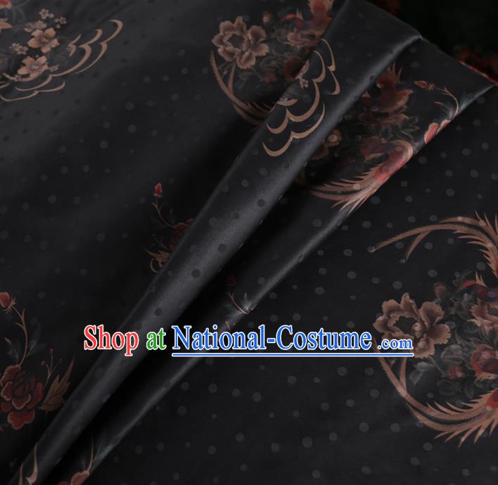 Chinese Classical Phoenix Peony Pattern Design Black Mulberry Silk Fabric Asian Traditional Cheongsam Silk Material