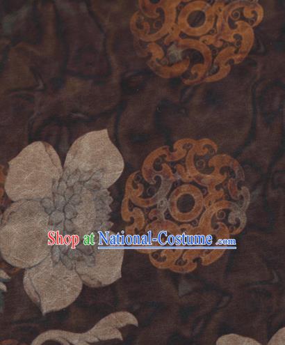 Chinese Classical Lotus Pattern Design Deep Brown Mulberry Silk Fabric Asian Traditional Cheongsam Silk Material