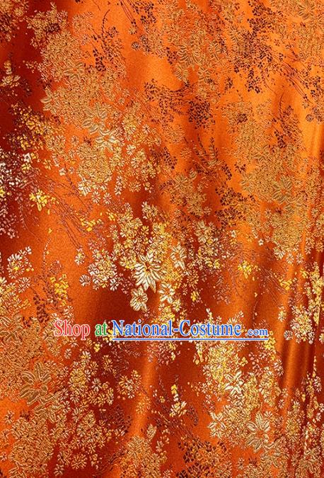 Chinese Classical Maple Leaf Pattern Design Orange Brocade Fabric Asian Traditional Satin Tang Suit Silk Material