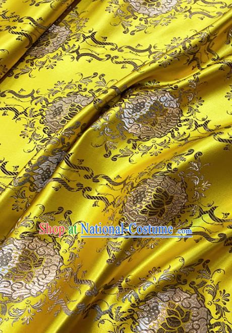 Chinese Classical Royal Lotus Pattern Design Golden Brocade Fabric Asian Traditional Satin Tang Suit Silk Material