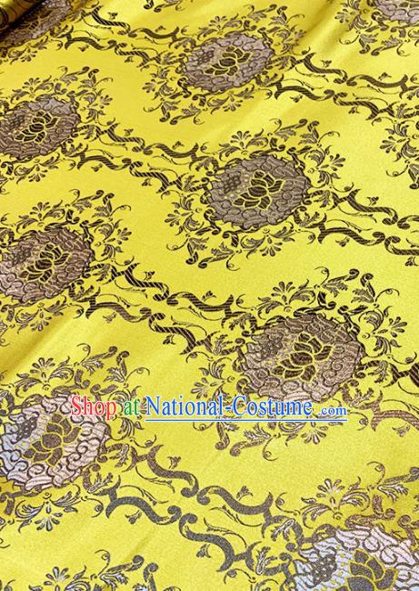 Chinese Classical Royal Lotus Pattern Design Golden Brocade Fabric Asian Traditional Satin Tang Suit Silk Material