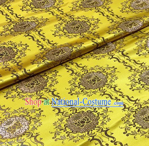 Chinese Classical Royal Lotus Pattern Design Golden Brocade Fabric Asian Traditional Satin Tang Suit Silk Material