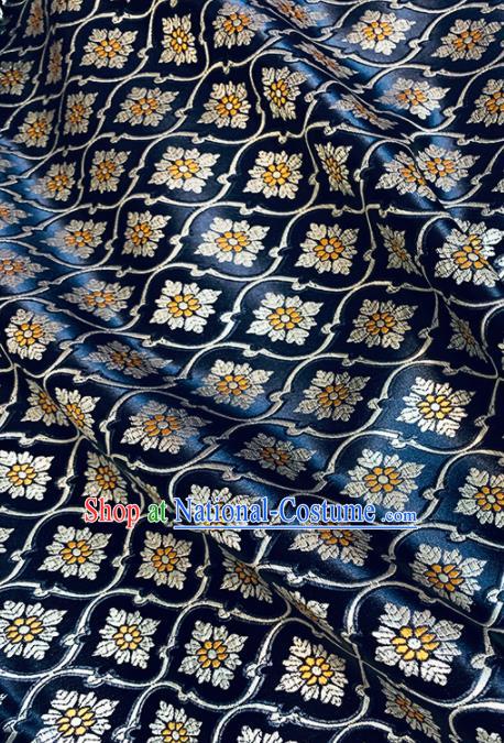 Chinese Classical Royal Lupine Pattern Design Navy Brocade Fabric Asian Traditional Satin Tang Suit Silk Material