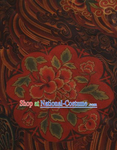 Chinese Classical Peony Pattern Design Deep Brown Mulberry Silk Fabric Asian Traditional Cheongsam Silk Material