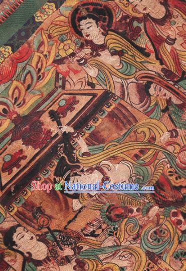 Chinese Classical Bodhisattva Pattern Design Deep Brown Mulberry Silk Fabric Asian Traditional Cheongsam Silk Material