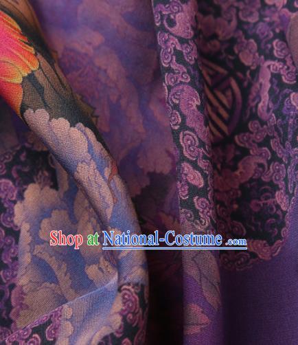 Chinese Classical Peony Pattern Design Purple Mulberry Silk Fabric Asian Traditional Cheongsam Silk Material