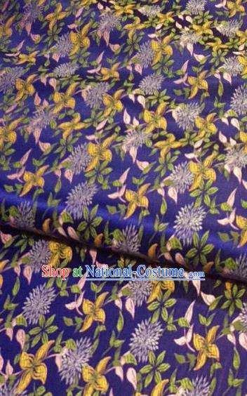 Chinese Classical Royal Flowers Pattern Design Royalblue Brocade Fabric Asian Traditional Satin Tang Suit Silk Material