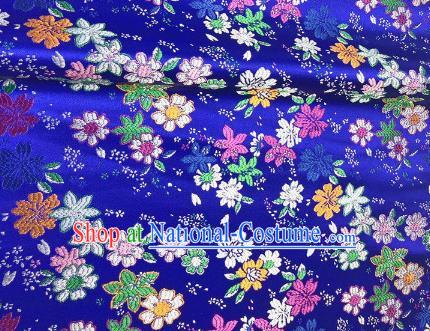 Japanese Kimono Classical Florescence Pattern Design Royalblue Brocade Fabric Asian Traditional Satin Silk Material