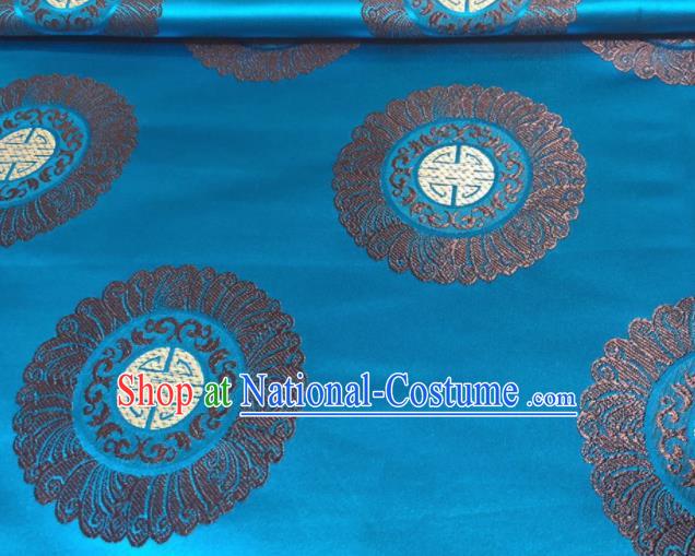 Chinese Classical Royal Pattern Design Blue Brocade Fabric Asian Traditional Satin Silk Material