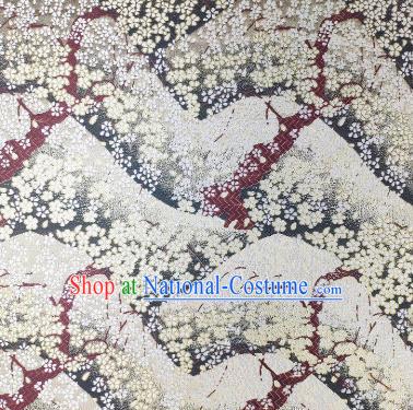 Japanese Classical Sakura Pattern Design White Brocade Fabric Asian Traditional Satin Kimono Silk Material