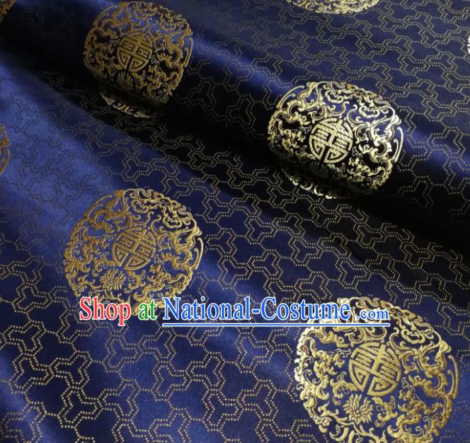 Chinese Royal Pattern Design Navy Brocade Fabric Asian Traditional Satin Silk Material