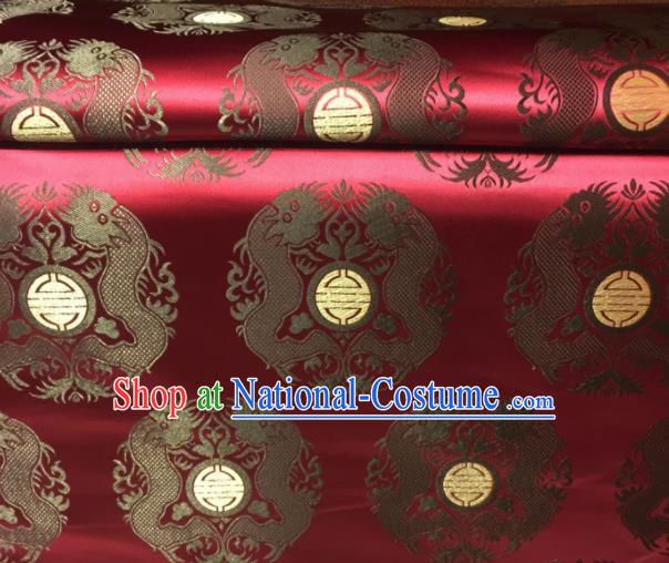 Chinese Royal Dragons Pattern Design Purplish Red Brocade Fabric Asian Traditional Satin Silk Material