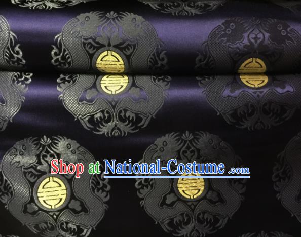 Chinese Royal Dragons Pattern Design Navy Brocade Fabric Asian Traditional Satin Silk Material