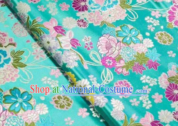 Chinese Royal Daisy Peony Pattern Design Blue Brocade Fabric Asian Traditional Satin Silk Material