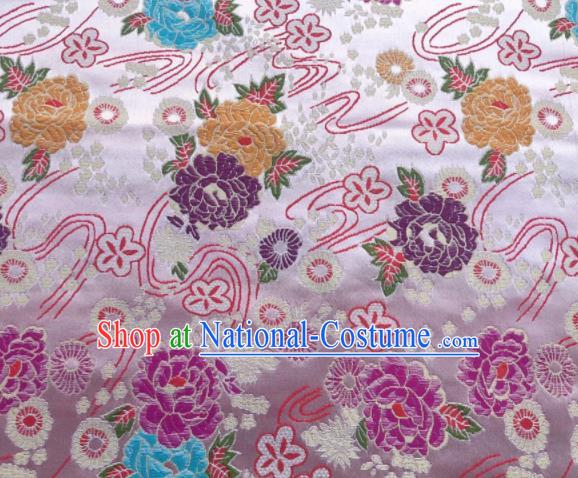 Chinese Classical Peony Plum Pattern Design White Brocade Fabric Asian Traditional Satin Silk Material