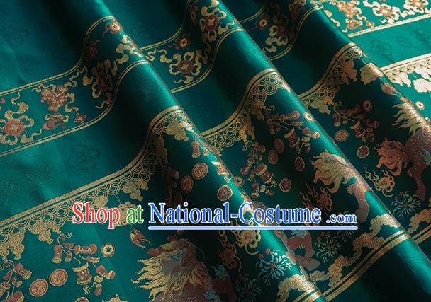 Chinese Royal Kylin Pattern Design Green Brocade Fabric Asian Traditional Horse Face Skirt Satin Silk Material