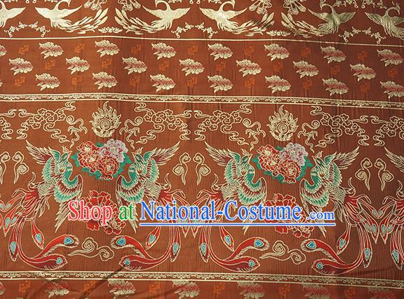 Chinese Royal Phoenix Peony Pattern Design Rust Red Brocade Fabric Asian Traditional Horse Face Skirt Satin Silk Material