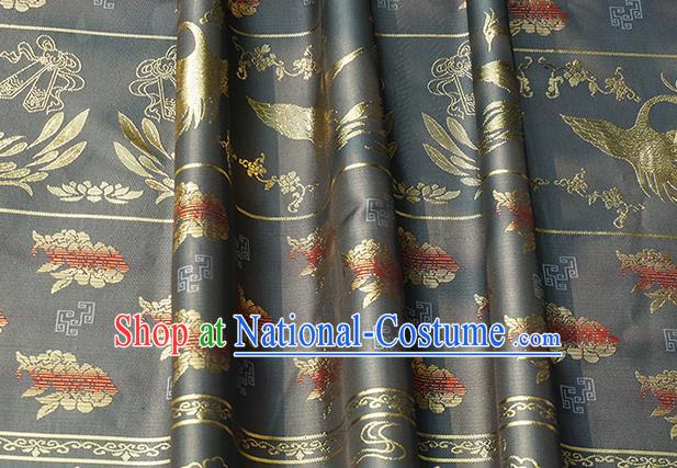 Chinese Royal Phoenix Peony Pattern Design Grey Brocade Fabric Asian Traditional Horse Face Skirt Satin Silk Material