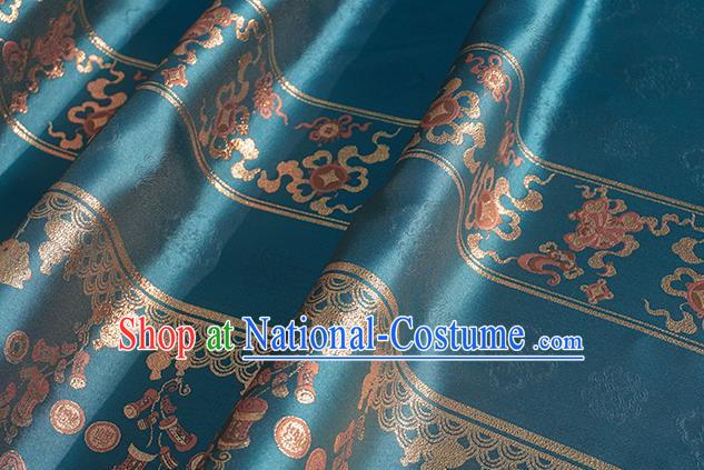 Chinese Royal Kylin Pattern Design Blue Brocade Fabric Asian Traditional Horse Face Skirt Satin Silk Material