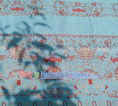 Chinese Royal Lotus Pattern Design Light Blue Brocade Fabric Asian Traditional Horse Face Skirt Satin Silk Material