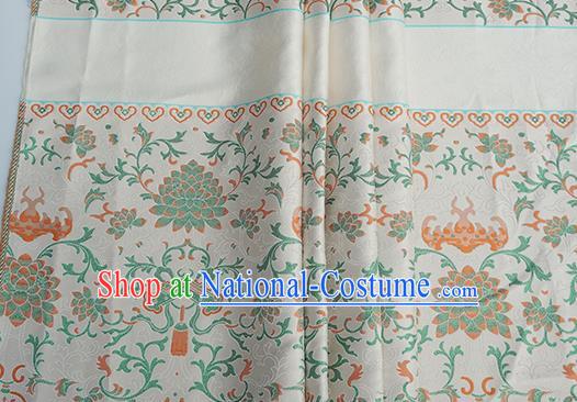 Chinese Royal Lotus Pattern Design White Brocade Fabric Asian Traditional Horse Face Skirt Satin Silk Material