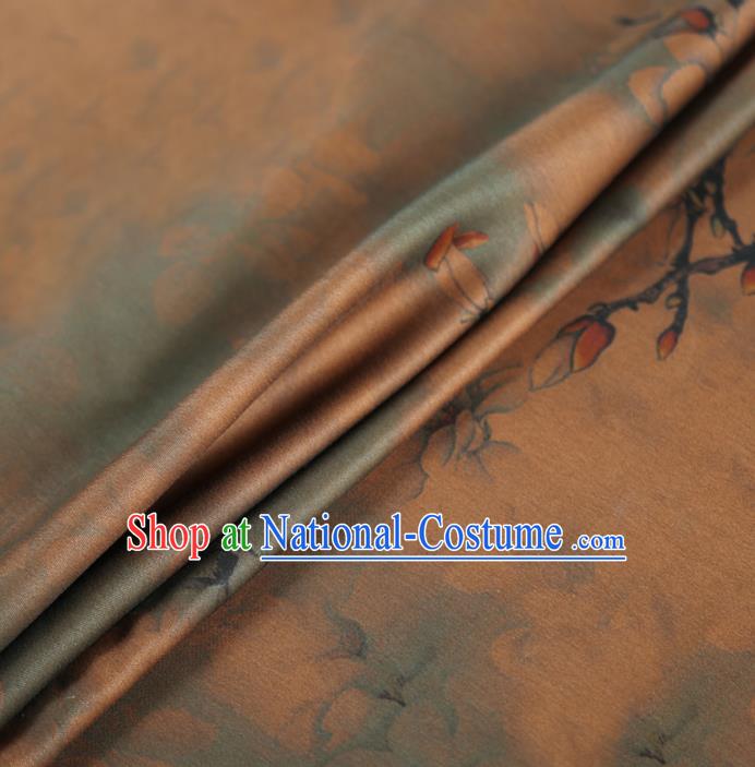 Chinese Classical Yulan Magnolia Pattern Design Brown Gambiered Guangdong Gauze Fabric Asian Traditional Cheongsam Silk Material