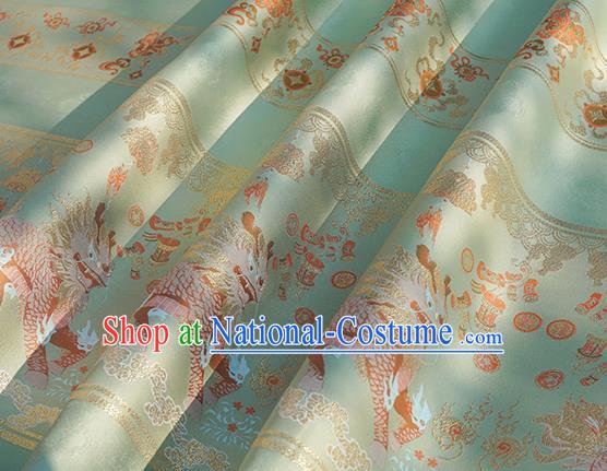 Chinese Royal Kylin Pattern Design Light Green Brocade Fabric Asian Traditional Horse Face Skirt Satin Silk Material