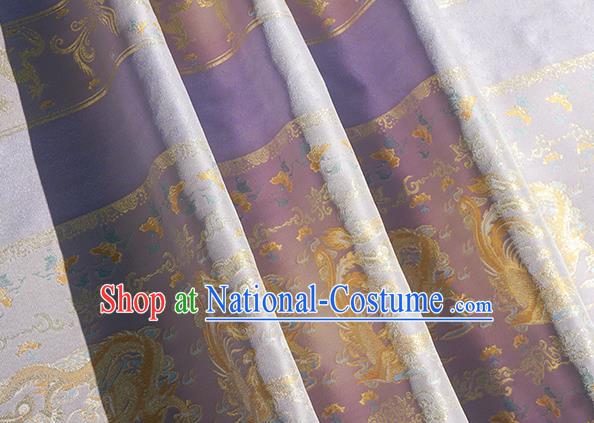 Chinese Royal Dragon Phoenix Pattern Design Lilac Brocade Fabric Asian Traditional Horse Face Skirt Satin Silk Material