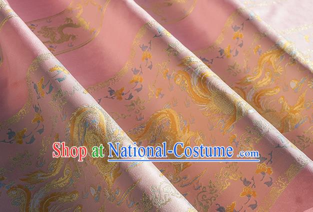 Chinese Royal Dragon Phoenix Pattern Design Pink Brocade Fabric Asian Traditional Horse Face Skirt Satin Silk Material