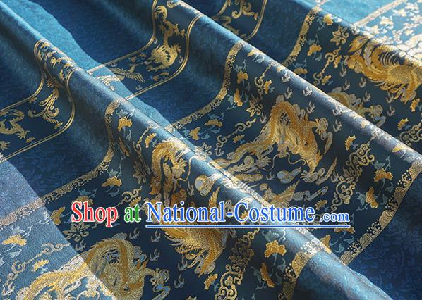 Chinese Royal Dragon Phoenix Pattern Design Navy Brocade Fabric Asian Traditional Horse Face Skirt Satin Silk Material