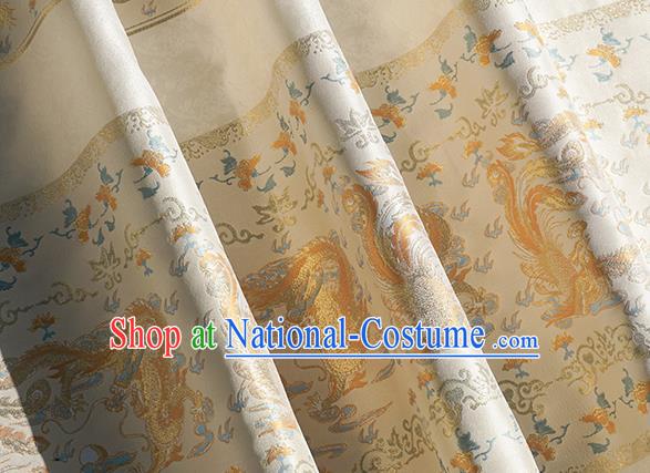 Chinese Royal Dragon Phoenix Pattern Design White Brocade Fabric Asian Traditional Horse Face Skirt Satin Silk Material